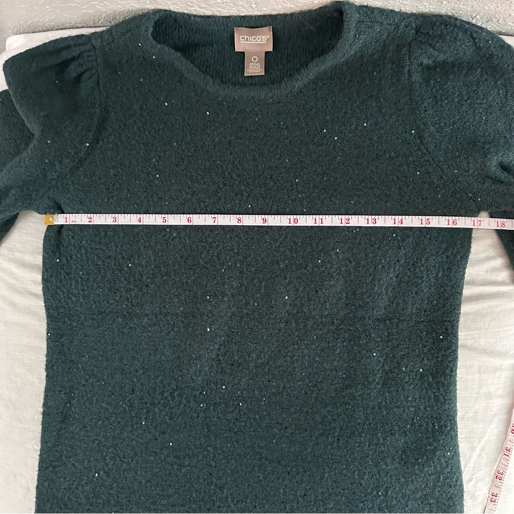Chico's Green Crewneck Sweater with Metallic Detail | Size 4 | Holiday Style - Picture 4 of 7